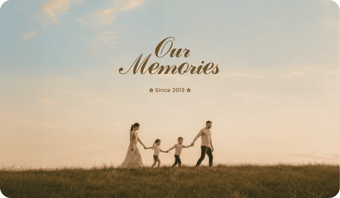 Family photo titled Our Memories in elegant cursive script