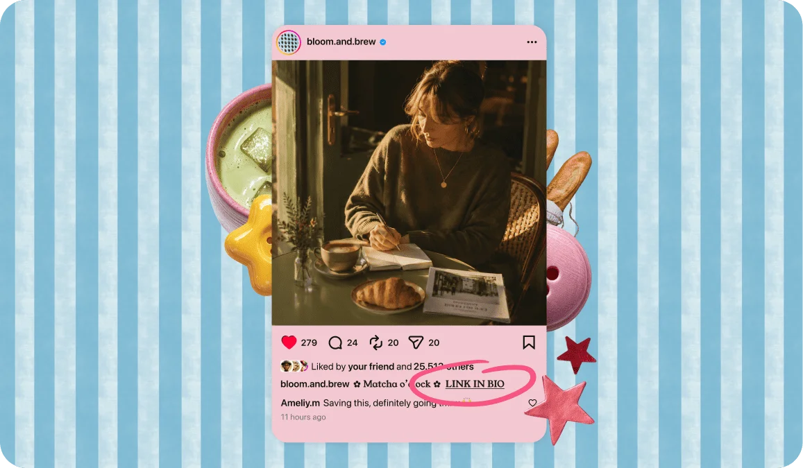 Instagram caption with Link In Bio underlined to stand out from the rest of the text