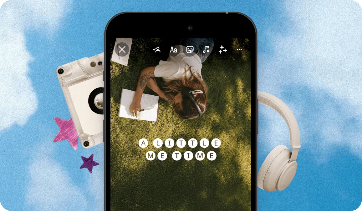 Phone story captioned A Little Me Time in aesthetic bubble letters